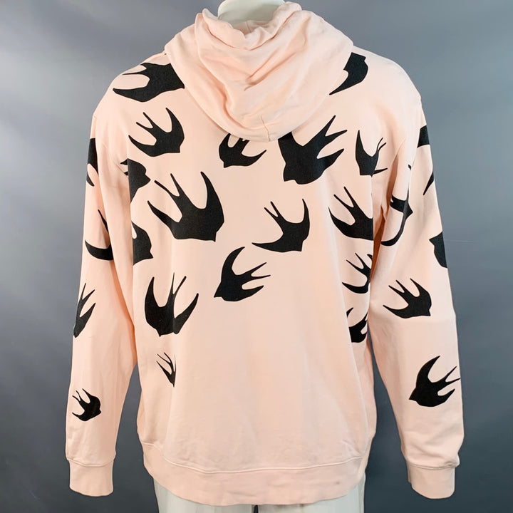 MCQ by ALEXANDER MCQUEEN Size XXL Pink Black Birds Cotton Hooded Sweatshirt