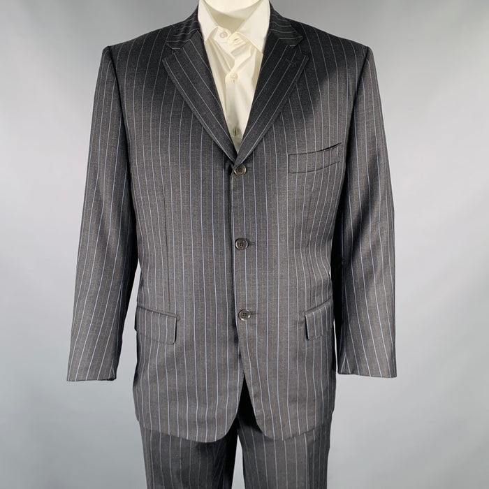 ISAIA Size 48 Charcoal Blue Stripe Wool Notch Lapel Suit