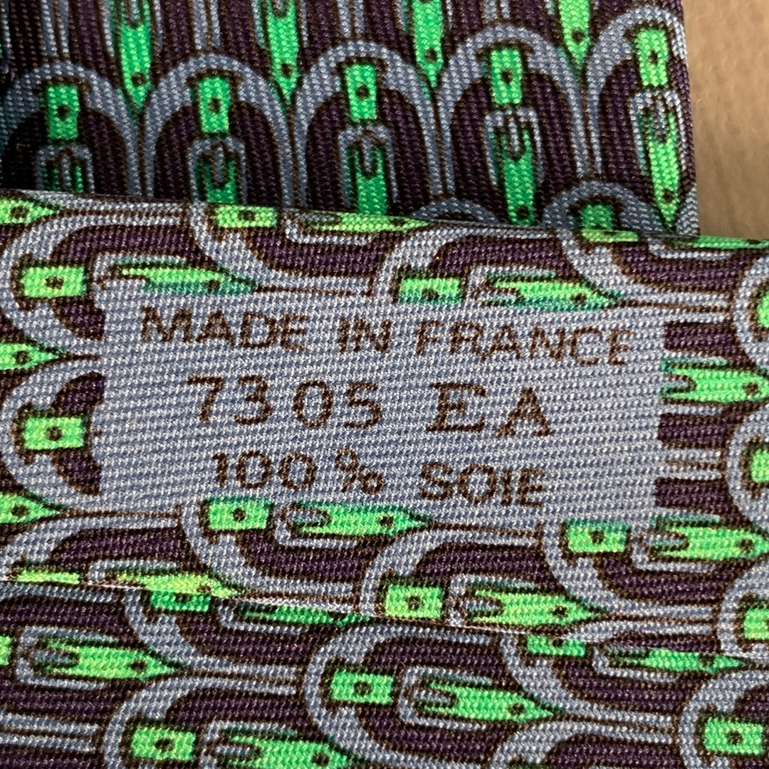 HERMES Navy Green Equestrian Silk Tie