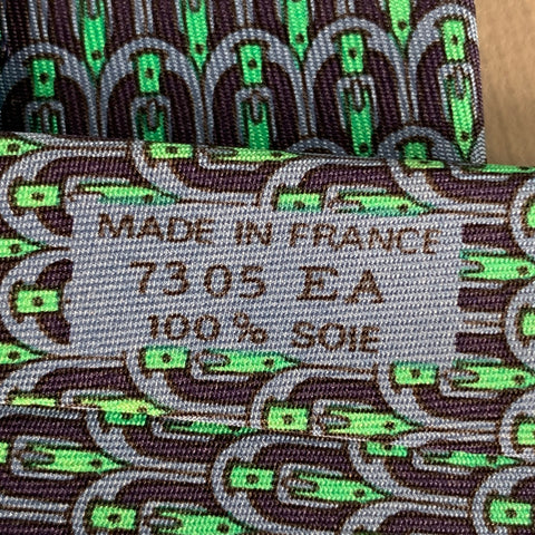 HERMES Navy Green Equestrian Silk Tie