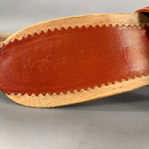 YVES SAINT LAURENT Size 9 Orange Rust Leather 1506 9070 39 Lazer Cut Sandals