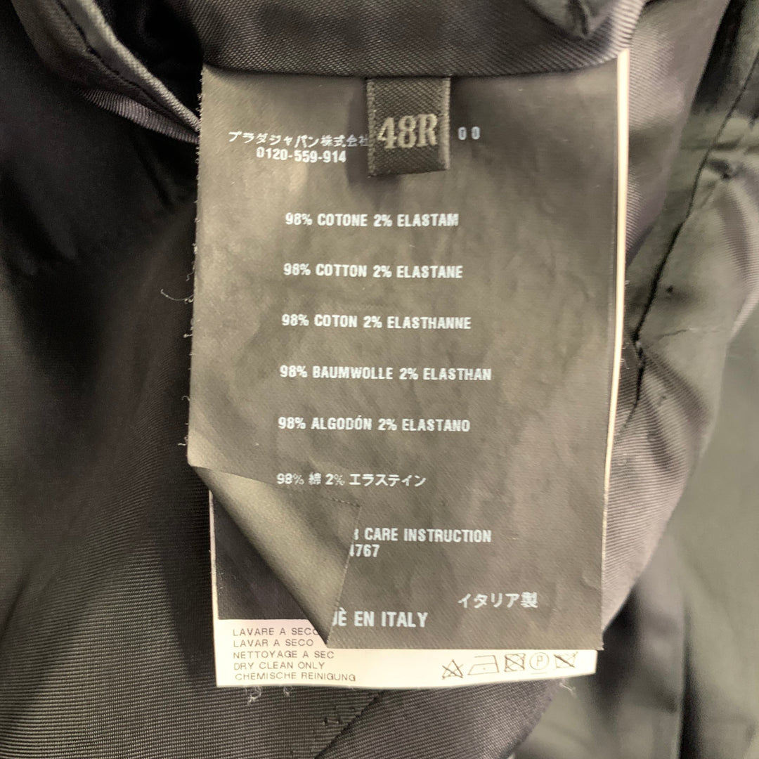 PRADA Size 38 Regular Black Velvet Cotton Blend Notch Lapel Suit