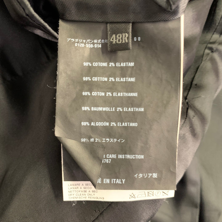 PRADA Size 38 Regular Black Velvet Cotton Blend Notch Lapel Suit