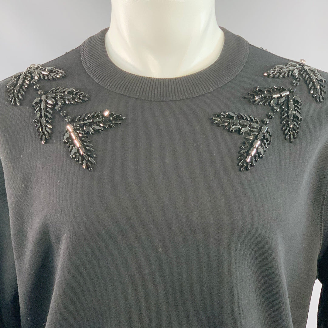 BURBERRY Size S Pancras Black Crystal Embellishment Cotton Crew Neck Sweatshirt