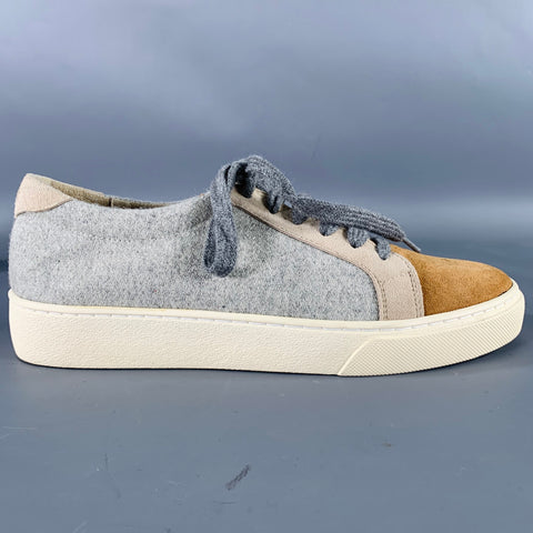 BRUNELLO CUCINELLI Size 7.5 Grey Tan Flannel Color Block Low Top Sneakers