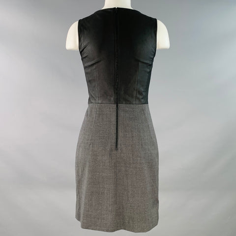 THEORY Size 2 Black Grey Virgin Wool Blend Goat Leather Sleeveless Dress