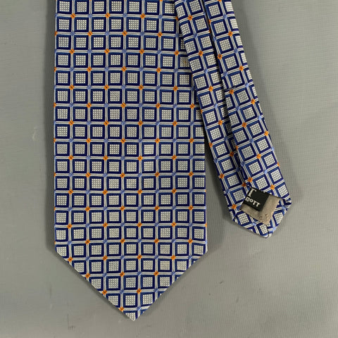 ROBERT TALBOTT Navy light blue orange Geometric Silk Tie