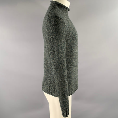 TODD SNYDER Size M Teal Black Cream Marled Wool Mock Neck Sweater