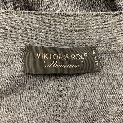 VIKTOR & ROLF Size M Grey Cream Mixed Patterns Wool V-Neck Cardigan