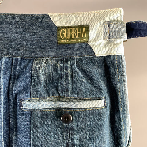 KAPITAL Size L Indigo Patchwork Denim Shorts