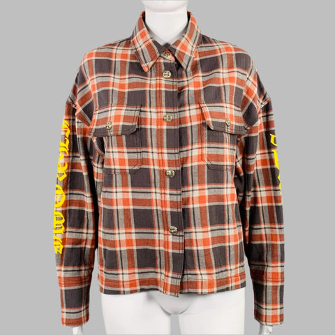 CHROME HEARTS Size S Brown Orange Yellow Cotton Plaid Shirt