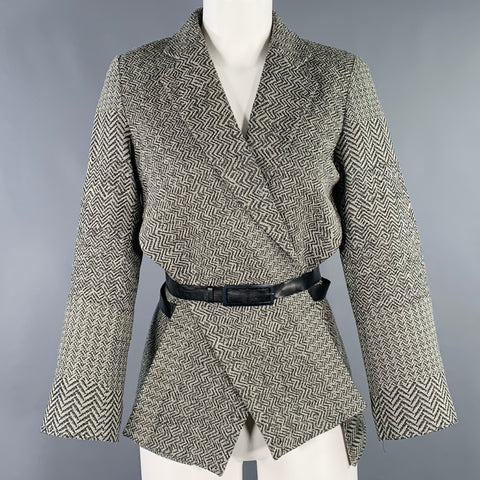 KENZO Size S Black White Wool Chevron Deconstructed Jacket Blazer