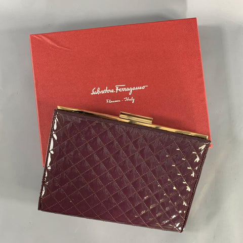 SALVATORE FERRAGAMO Purple Quilted Patent Clutch Bags
