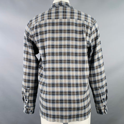 YMC Size M Curtis Grey Brown Plaid Cotton Cashmere Blend One Pocket Long Sleeve Shirt