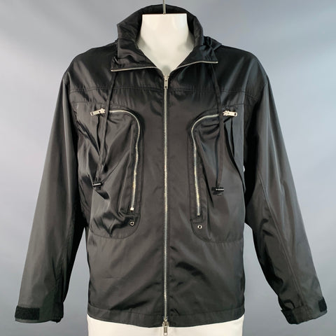 GRAILZ Size L Black Nylon Hooded Zip Pockets Jacket