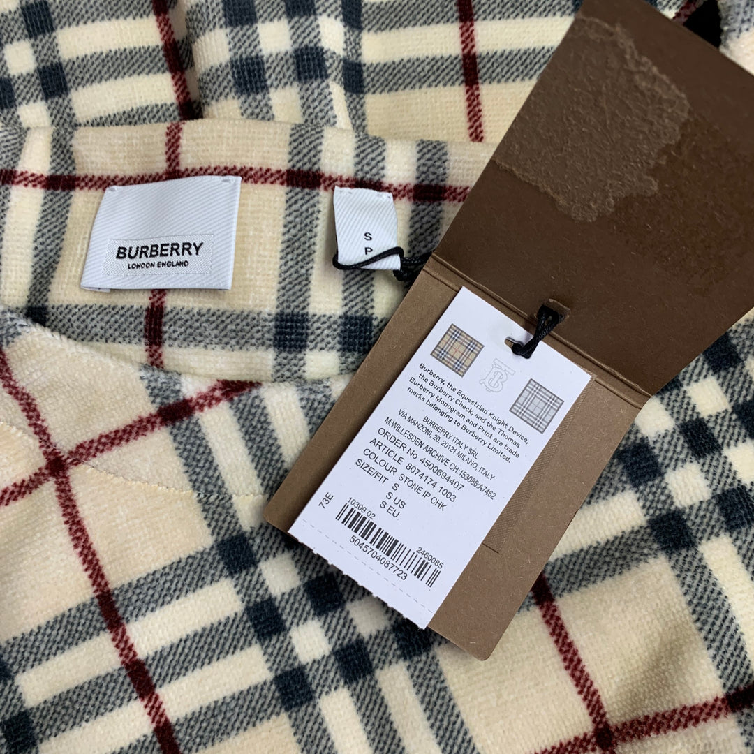 BURBERRY Archive Size S Willesden Khaki Black Burgundy Plaid Cotton Oversized T-Shirt Pullover