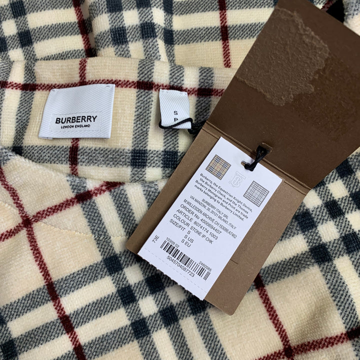 BURBERRY Archive Size S Willesden Khaki Black Burgundy Plaid Cotton Oversized T-Shirt Pullover