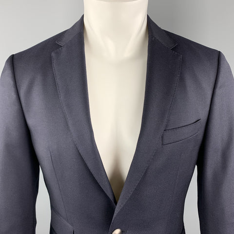 HUGO BOSS Size 36 Navy Woven Wool Notch Lapel Sport Coat