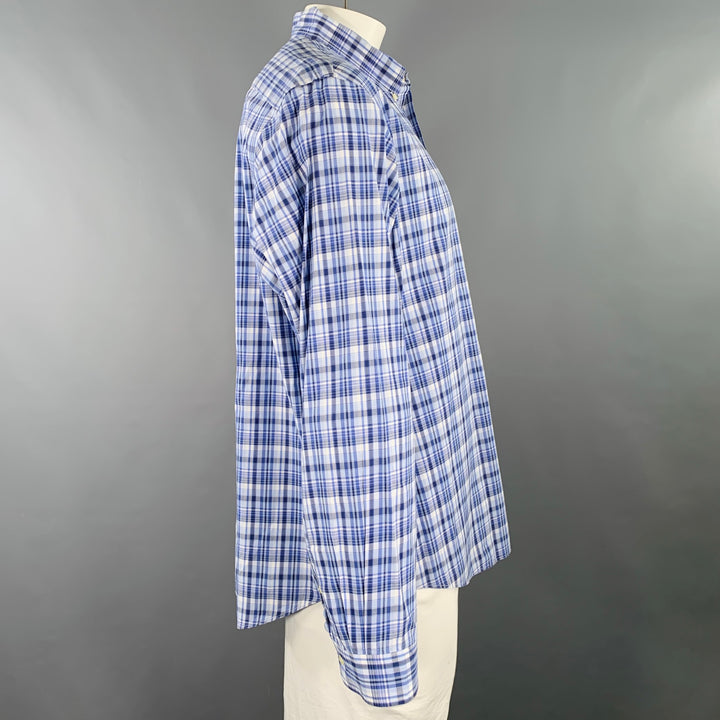 RALPH LAUREN Size XXL Blue Grey Plaid Cotton Button Down Long Sleeve Shirt