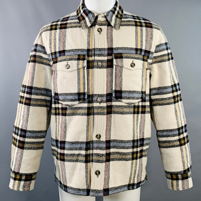 ISABEL MARANT ETOILE Size XS Cream Plaid Polyester Oversized Flannel Shirt Jacket