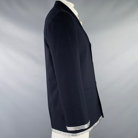 YOHJI YAMAMOTO Size L Navy White Contrast Trim Wool Polyester Sport Coat
