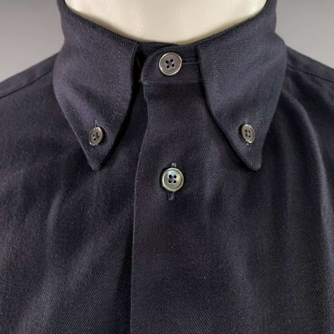 PAUL SMITH Size S Navy Herringbone Flannel Cotton Blend Button Down Shirt