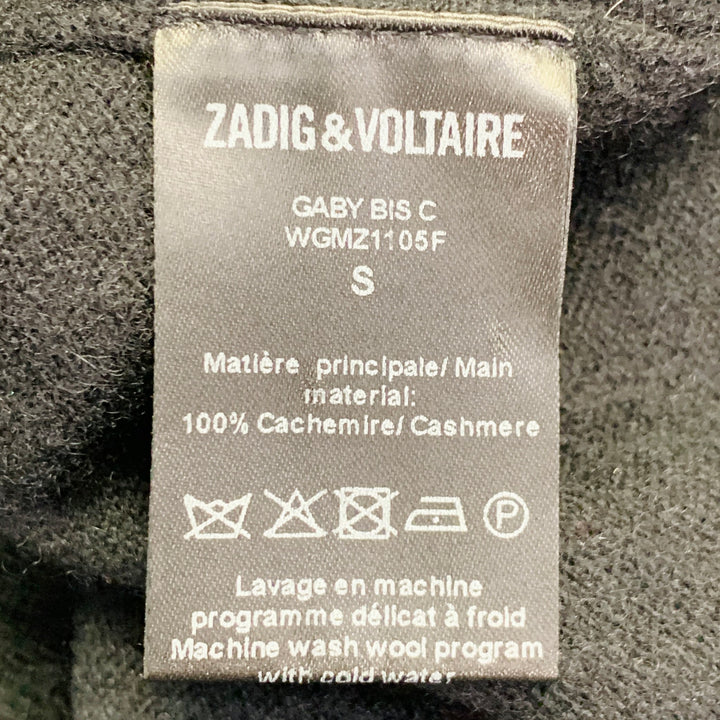 ZADIG & VOLTAIRE Size S Black Silver Red Cashmere Rhinestone Stars Raw Edge Pullover