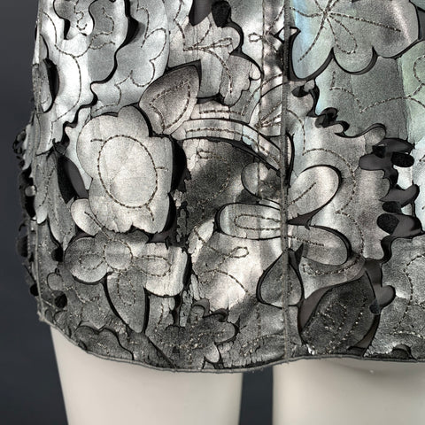 MARC JACOBS Size 0 Silver Grey Leather Floral Cut Out Sleeveless Dress Top