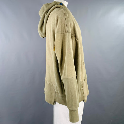KAPITAL Size L Olive Patchwork Cotton Hooded Sweatshirt