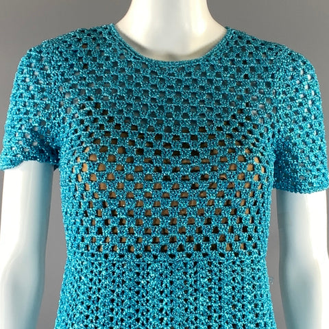 MICHAEL KORS COLLECTION Size XS Blue Metallic Knit A-Line Dress