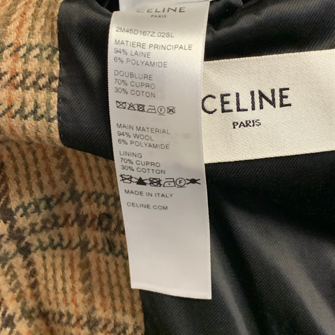 CELINE Taille 6 Manteau à manches raglan à carreaux en mélange de laine kaki marron olive
