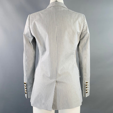 GUCCI Size 4 White Grey Cotton Blend Stripe Single Button Jacket Blazer