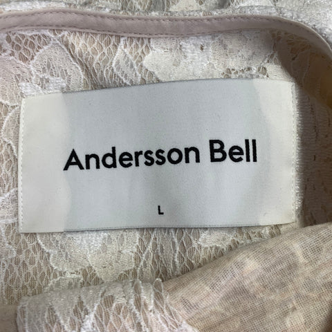 ANDERSSON BELL Size L Beige Lace Nylon Cotton Collarless Long Sleeve Shirt