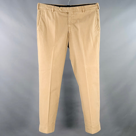 DE CORATO Size 36 Khaki Cotton Blend Twill Flat Front Casual Pants