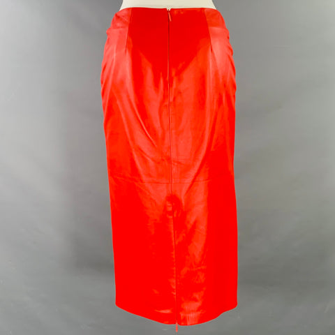 THE ROW Size 0 Bartellette Red Lambskin Pencil Midi Skirt