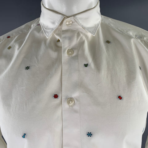 KENZO Size S White Geometric Dot Cotton Button Up Long Sleeve Shirt