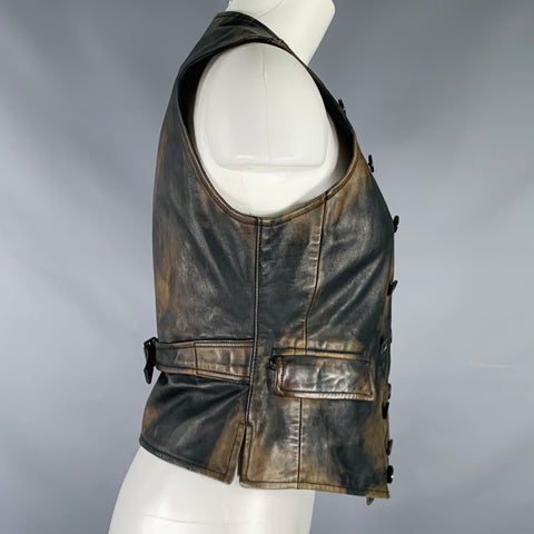 RALPH LAUREN Size 8 Black Brown Leather Distressed Vest
