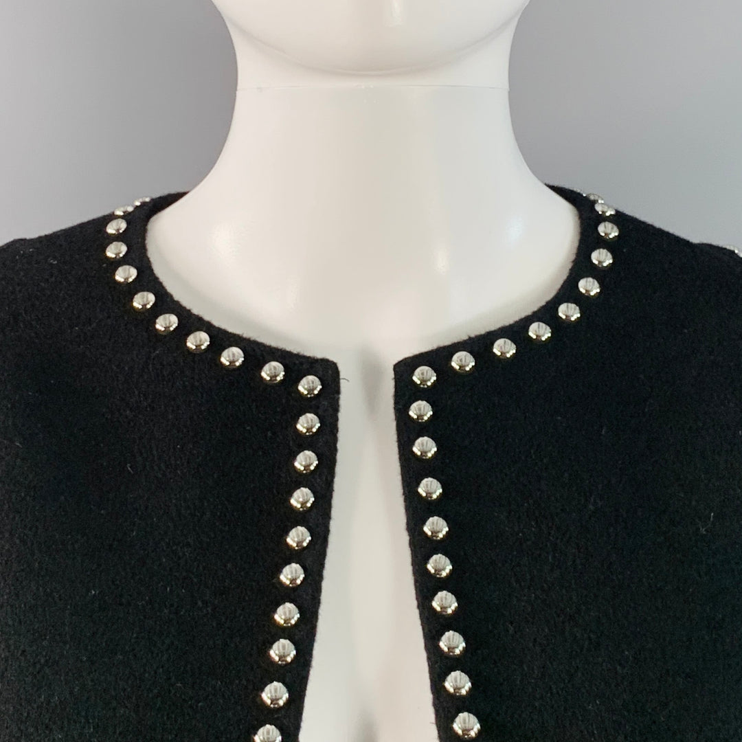 MICHAEL KORS COLLECTION Resort 2019 Size 2 Black Wool Angora Studded Open Front Cropped Jacket