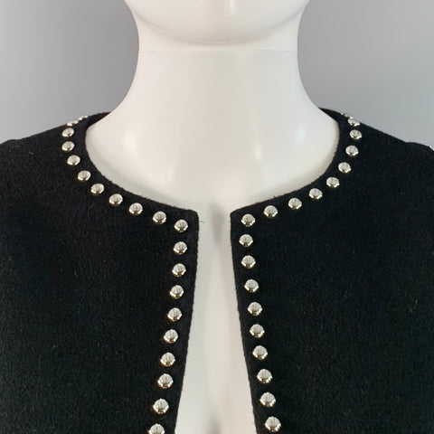 MICHAEL KORS COLLECTION Resort 2019 Size 2 Black Wool Angora Studded Open Front Cropped Jacket