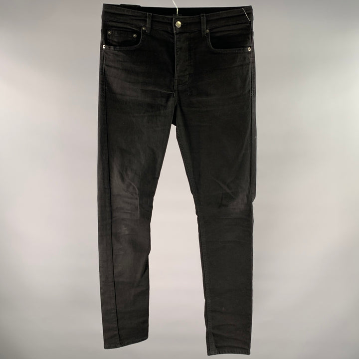 KSUBI Size 32 Black Embroidered Cotton Slim Fit Jeans