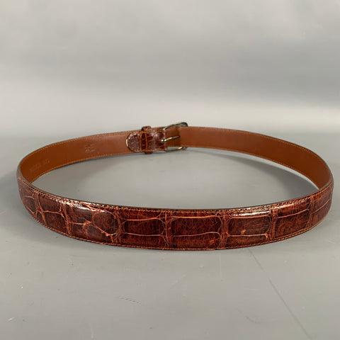 RALPH LAUREN Size 36 Brown Textured Alligator Leather Sterling Silver Belt