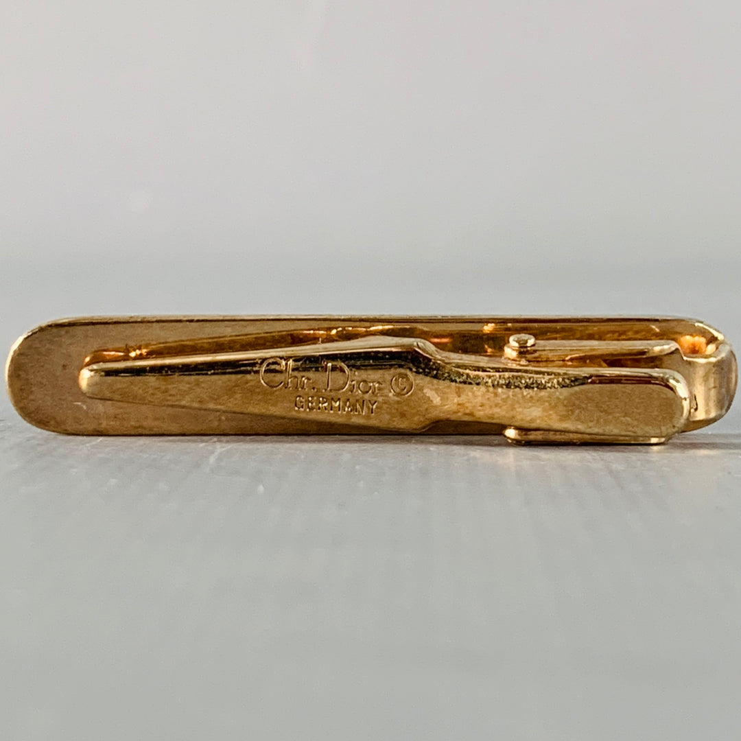 CHRISTIAN DIOR Vintage Gold Silver Logo Metal Cuff Link Tie Clip Set