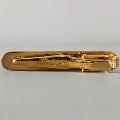 CHRISTIAN DIOR Vintage Gold Silver Logo Metal Cuff Link Tie Clip Set