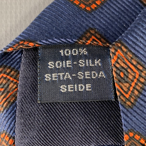 FACONNABLE Navy Orange Diamond Silk Tie