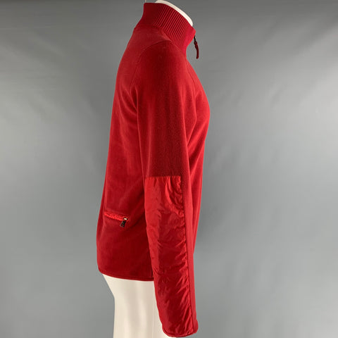 PRADA Size M Red Solid Polyester Zip Up Pullover