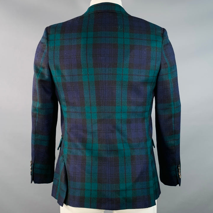 BAND OF OUTSIDERS Size 40 Regular Green Blue Plaid Wool Twill Notch Lapel Sport Coat