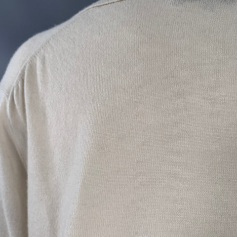 NHBT Size M Beige Cashmere Knit Open Collar V-Neck 3/4 Sleeves Casual Top