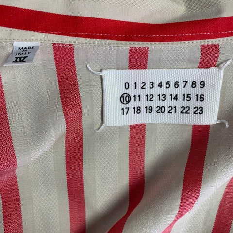 MARTIN MARGIELA Size L Beige Red Stripe Cotton Button Down Long Sleeve Shirt