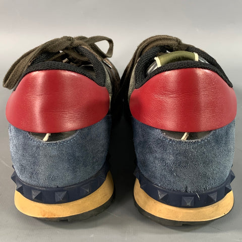 VALENTINO Size 9 Navy Olive Camo Mixed Fabrics Runner Sneakers