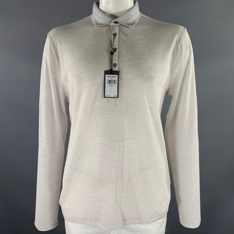 JOHN VARVATOS Size L Grey Knitted Wool Long Sleeve Polo